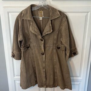 😍VINTAGE 100% Cotton Jacket Flashback. Khaki distressed look. Sz Lg